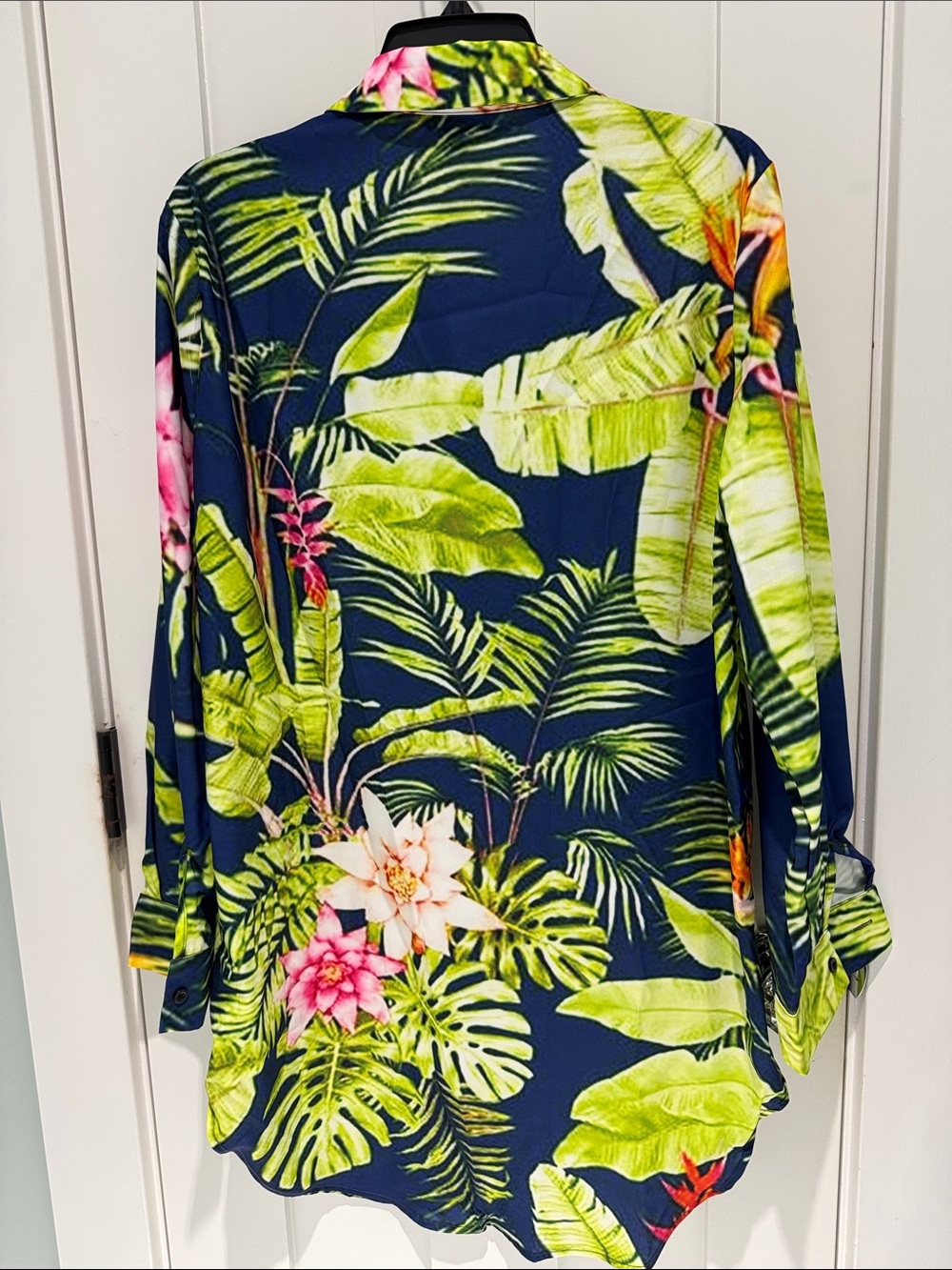 NWT ShallWe Tropical Print ButtonDown Cover Up Navy & Green Size L - Picture 5 of 5